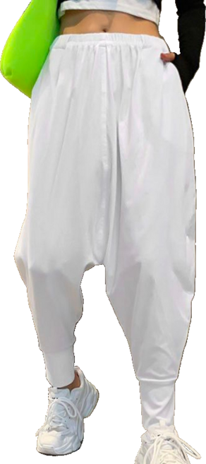 봄 가을 루즈핏 밴딩 종아리 바지 여성용 화이트 빅 사이즈 배기팬츠 간절기 패션 똥싼바지 뉴타임즈 12CW2605