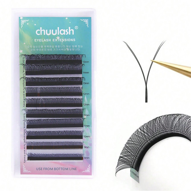 CHUULASH 속눈썹 10줄 D/C컬 YY형 0.07 인조 밍크 볼륨 팬 연장, 1개, 8-15mm C