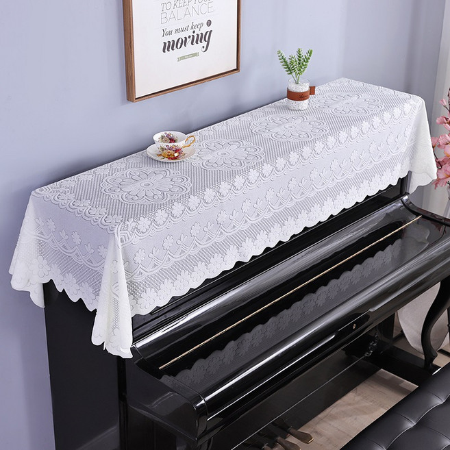SKANDSALO 피아노 커버 덮개 레이스 하프 커버 현대 흰색, 매화 밝은 베이지, 너비 90cm * 길이 180cm, 1개
