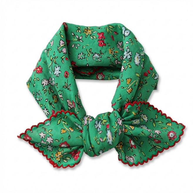 메리앤유 피코트 스티치 면 소재 잔꽃 쁘띠 손수건 스카프 목 수건