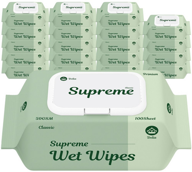 델리아 슈프림 클래식 50평량 엠보싱 아기물티슈 캡형, 20개, 100매, 50g