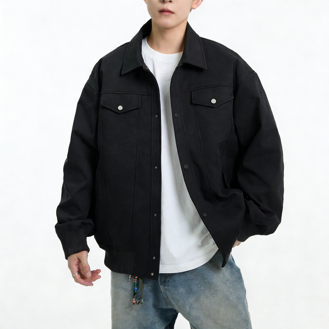 ANYOU 남성 오버핏 스웨이드 자켓 포켓 디테일 캐주얼 데일리 봄가을 점퍼 코트