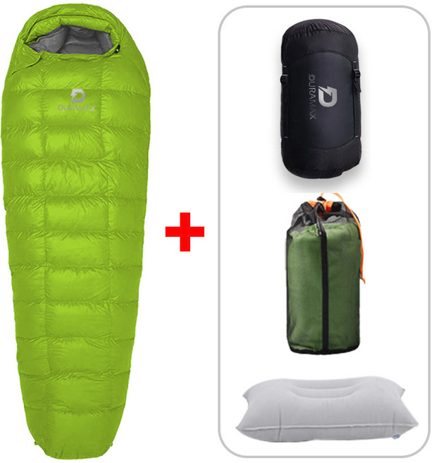 듀라맥스 침낭 머미형 1000g 동계 구스다운 입체봉제 겨울 백패킹 차박 망사 커버포함, 1600g, 그린, 1개