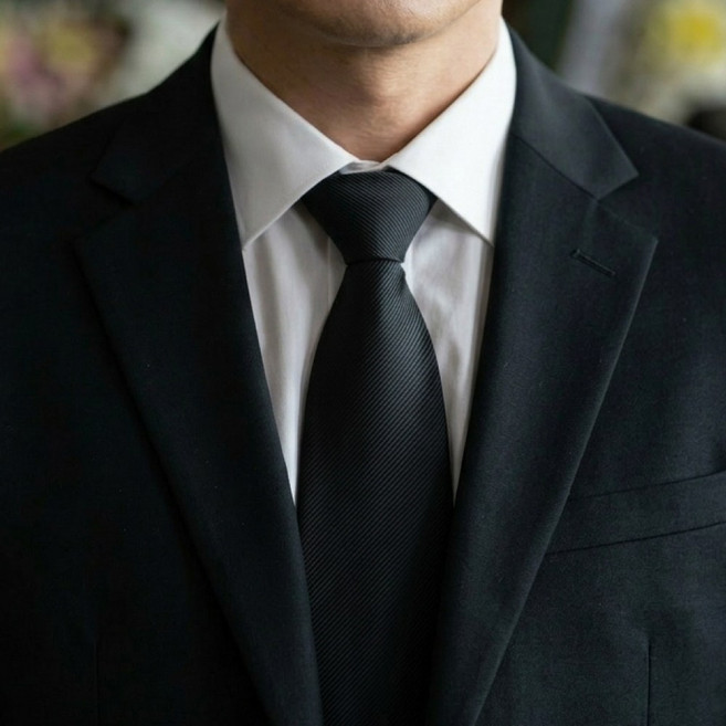 일리프 장례식용 검정 원터치 자동 지퍼 넥타이