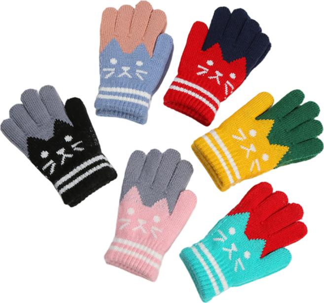 [1+1] 스마일리 겨울 아동용 니트 기모 털 장갑 남녀공용