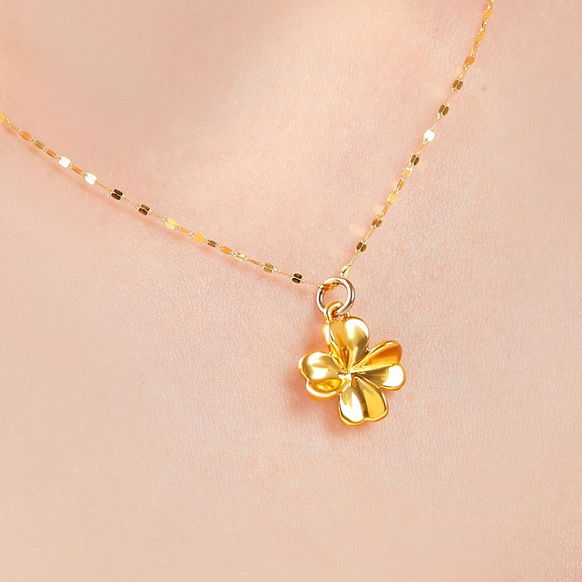 [러브넛] 24K골드 순금 럭키 클로버 펜던트 + 18K GP 브라스 체인 증정 여성 데일리 포인트 행운 목걸이