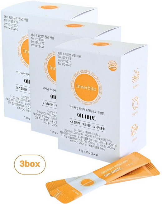 이너비토 퀘르세틴 노스릴리브 노니 분말 가루 환절기 스틱 영양제 30p, 3개, 54g