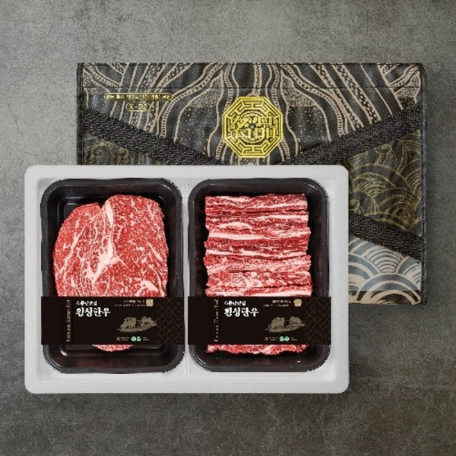 횡성한우 선물세트 1+ 600g [등심 300g +갈비살 300g], 1박스