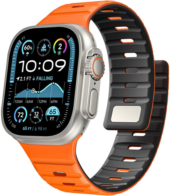 실리콘 자석 스트랩 Apple Watch Ultra 3 2 49mm 호환 iWatch SE 40mm 44mm 방수 스포츠 밴드, 오렌지 블랙, For iWatch Ultra 3/2/1 49mm