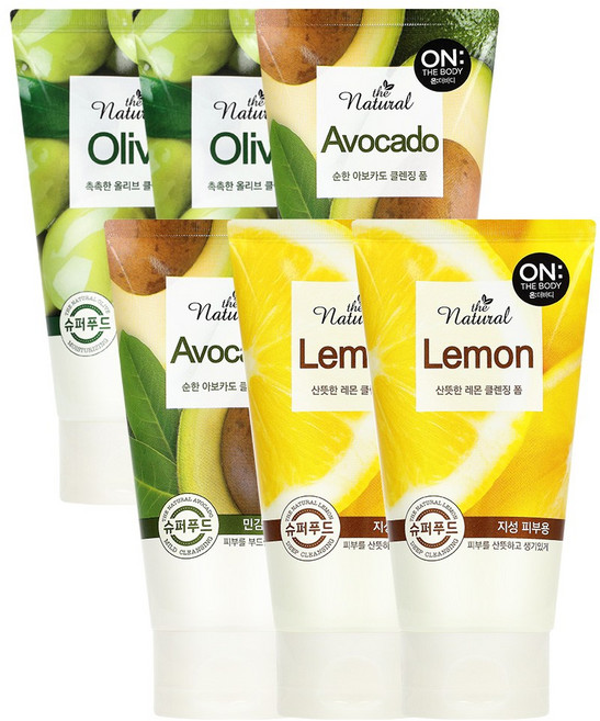 온더바디 더내추럴 클렌징폼 120g 레몬 x 2개 + 올리브 x 2개 + 아보카도 x 2개, 1개