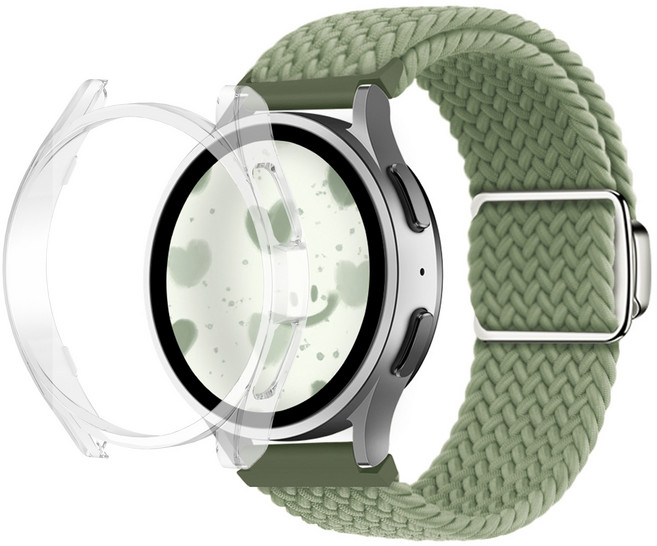 아이메이드잇 갤럭시워치 호환 솔로루프 마그네틱 스트랩 밴드 + 케이스 세트, 투명 + 연카키