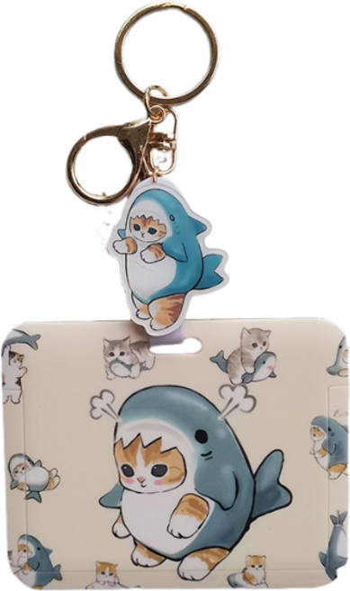 可愛貓咪造型卡套 鯊魚貓咪鑰匙圈 學生證件卡套 悠遊卡套 學生通勤必備