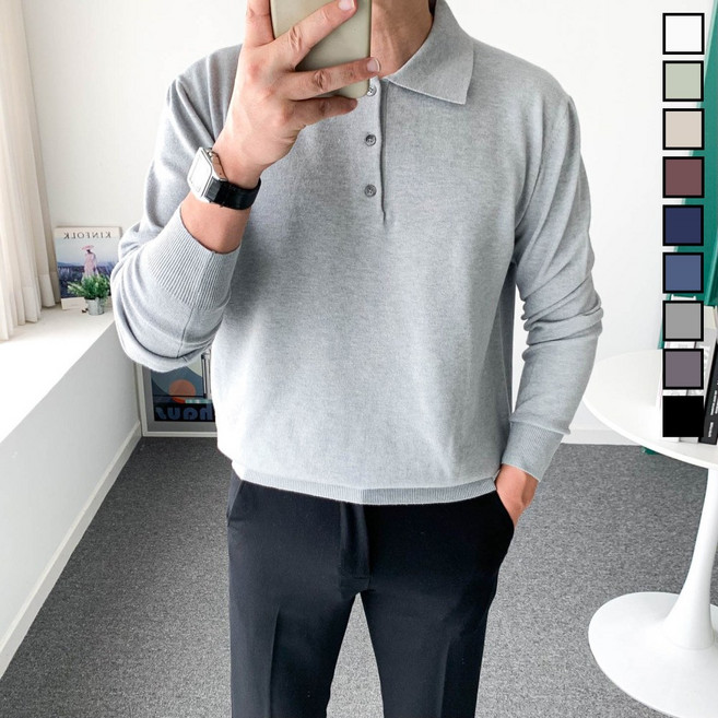 놈시크 남자 카라 니트 부드러운 캐시미어 스판 스웨터