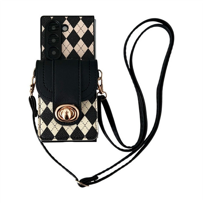 케바케 갤럭시 Z폴드 Z플립 아가일 가죽 카드 목걸이 케이스