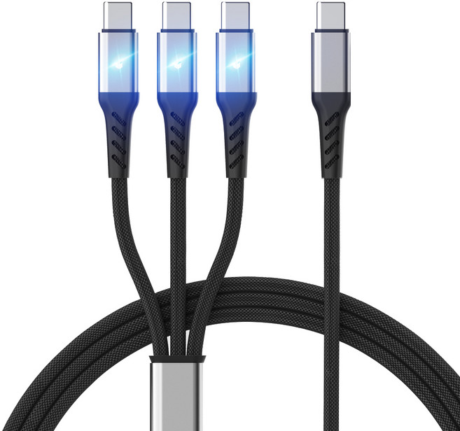아이엠듀 멀티 C to C타입 고속 충전케이블 LED 3in1, 1개, 블랙, 70cm