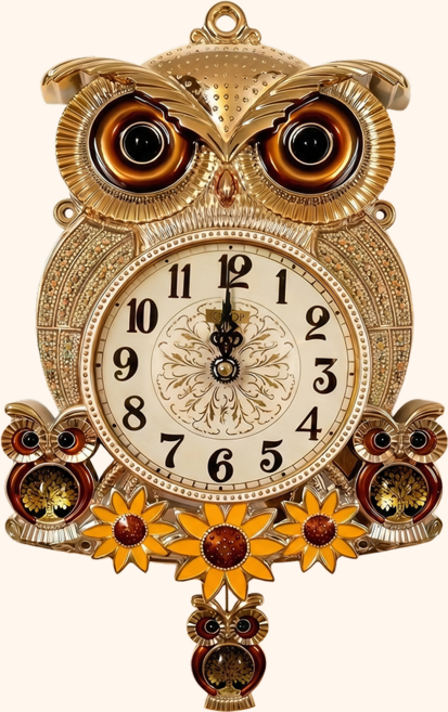 비욘드아트 부엉이벽시계 무소음 거실 카페 인테리어 집들이선물, 옐로우