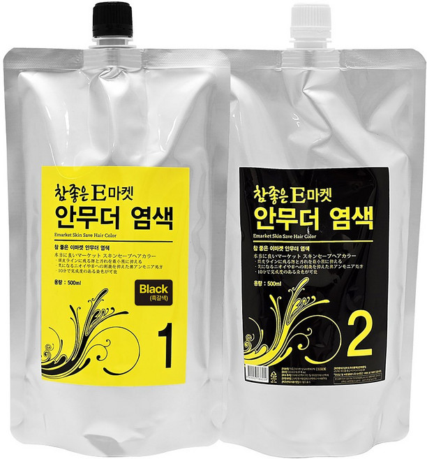 6위 - E마켓 두피에 피부에 안묻는 새치 염색약 안무더 염색 500ml+500ml, 1개, 블랙
