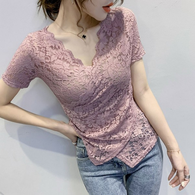 레이스 반팔 슬림핏 티셔츠 469WW