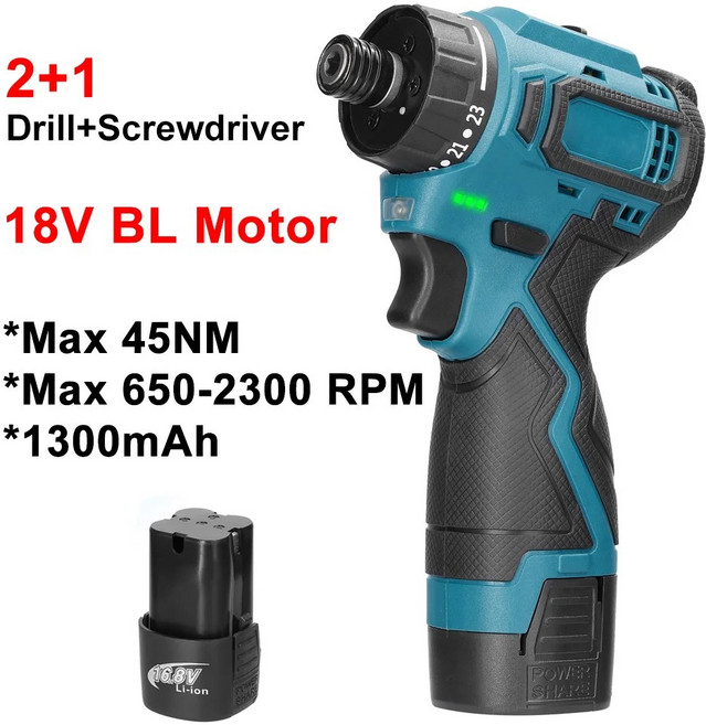 브러시리스 무선 드라이버 회전 스크루 21V 배터리 16.8V 1 도구 드릴 2 인 방식, Set 1 1pcs battery, EU, 01 EU, 1개