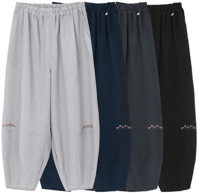 잔꽃자수 항아리 밴딩 바지