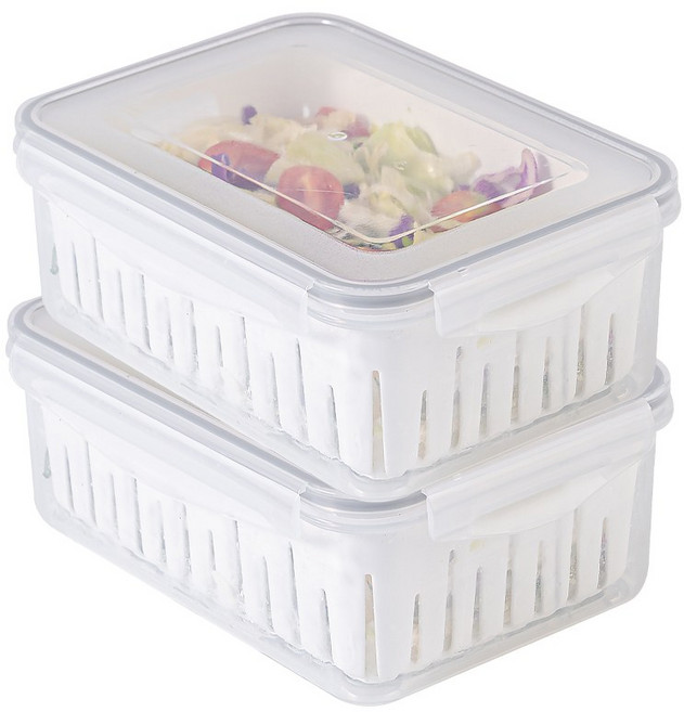 나누담 물빠짐 멀티 채반 밀폐용기, 2개, 2L