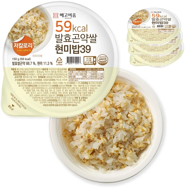 빼고비움 최저 칼로리 100g당 39kcal 발효곤약쌀현미밥39, 150g, 4개 - 쿠팡