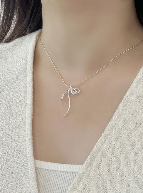 리본 매듭 뱀줄 은 목걸이 실버 925 NL058