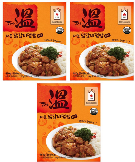 더온 닭갈비덮밥 플러스 세트 전투식량 발열도시락 물없이 불없이 줄만 당기면 OK 비상식량 야전 등산 캠핑, 3개, 480g