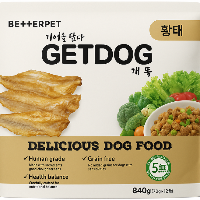 베러펫 개똑 강아지습식사료 강아지사료 주식 파우치 황태 70g 12개