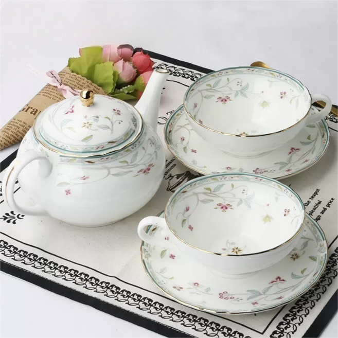 HOMASS다기세트 일본식 커피포트 커피잔 애프터눈 티컵, T01 × 티포트1개+2컵+ 2접시 × 1개, 티포트1개+2컵+ 2접시, 1개