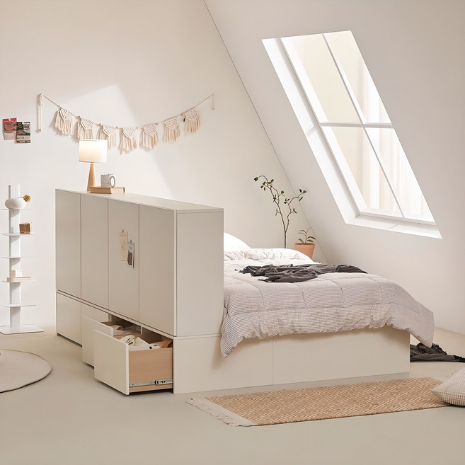 [국내생산] 포더홈 파운드 파티션 빅 수납침대 (SS확장형 와이드수납장), SS확장형 와이드수납장_크림