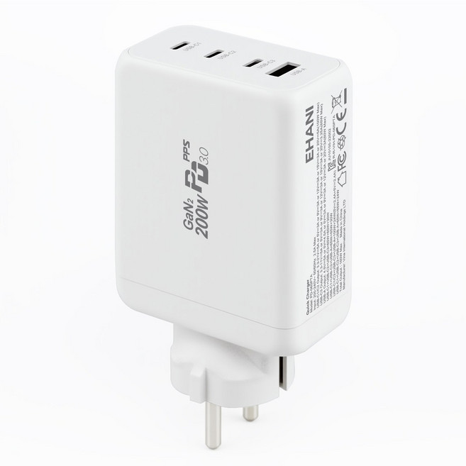 이하니 200W GaN2 PD 접지형 4포트 초고속 멀티 충전기, 1개, 화이트