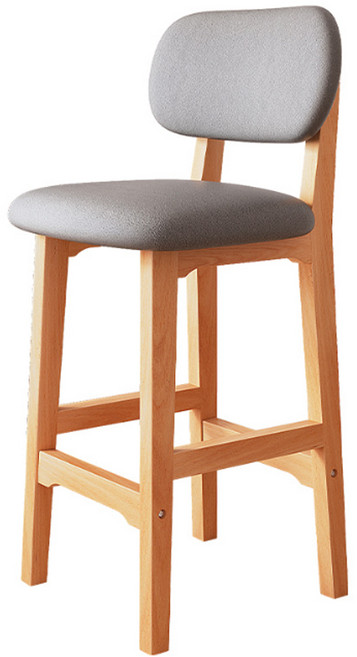 實木高腳吧檯椅 坐高63cm 亞麻布材質, 淺灰色【亞麻布】, 1個