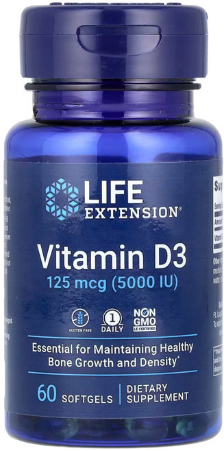 라이프 익스텐션 비타민D3 125mcg 5000IU 소프트젤 Life Extension Vitamin D3, 6개, 60정