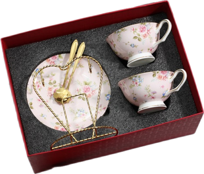 골드림 엣지 본차이나 커피잔 세트 집들이선물 생일 선물, 핑크, 2세트, 선물 포장
