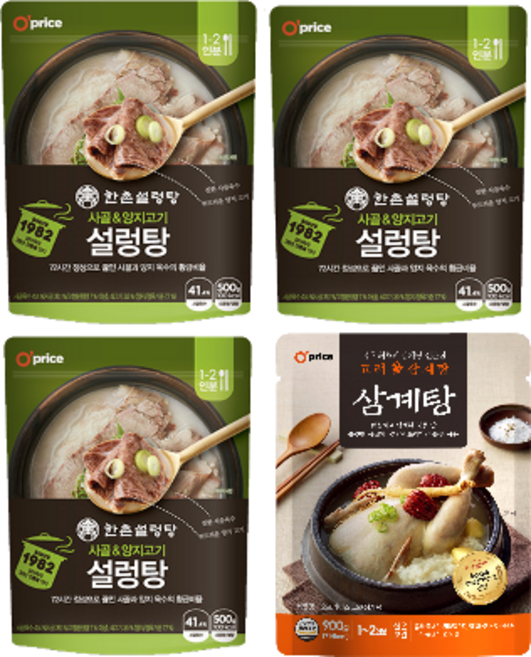 오프라이스 고려삼계탕 900g 1개 + 오프라이스 한촌 정통설렁탕 500g 3개, 1세트