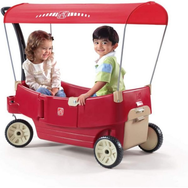 2단계 올어라운드 캐노피 왜건 어린이 장난감 탑승 유모차 대용품 내구성이 뛰어난 플라스틱으로 만든 안전벨트 최대 무게 75파운드 1.5~5세 유아용 안전벨트 포함, 2단계 올어라운드 캐노피 왜건, 어린이 장난감 탑승,