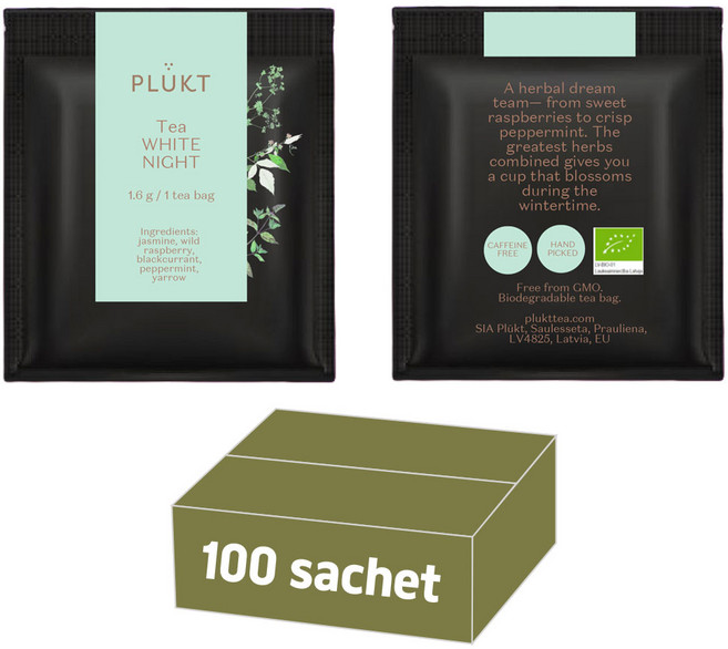 PLUKT 플룩트(플럭트)유기농 야생허브 화이트나이트 100티백 개별포장 대용량, 1개, 100개입, 1.6g