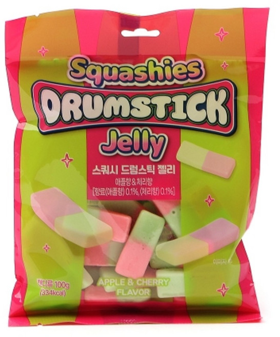 스쿼시 드럼 스틱 젤리 애플향 체리향 100g 초록 낱개 1개