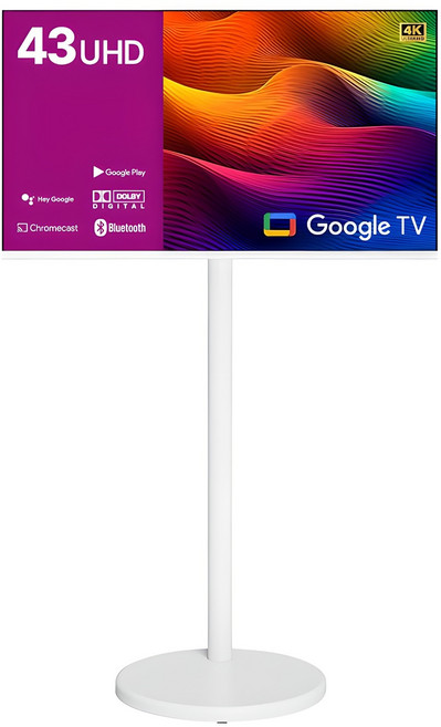 와이드뷰 4K UHD 구글 스마트 TV + 삼탠바이미 이동식 거치대 + 확장브라켓 화이트 세트, 109cm(43인치), GTWV430UHD, EKWBYME38, 스탠드형, 고객직접설치