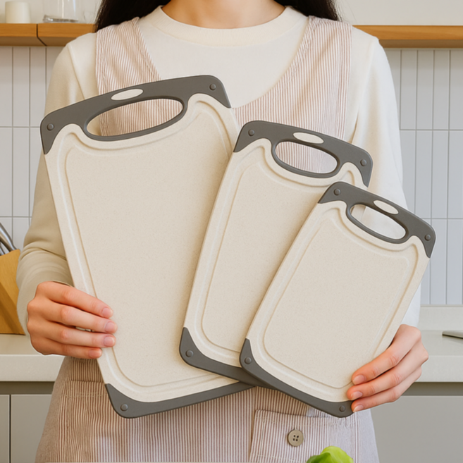 바른살림 1+1+1 마블도마 흠집없는 커팅보드, 1세트, 오트밀 베이지