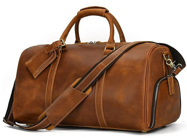 소가죽 보스턴백 기내용 여행 가방 가죽 크로스백 골프 더블백 대용랑 토트백, 크레이지호스 브라운 빈티지 브라운 52cm