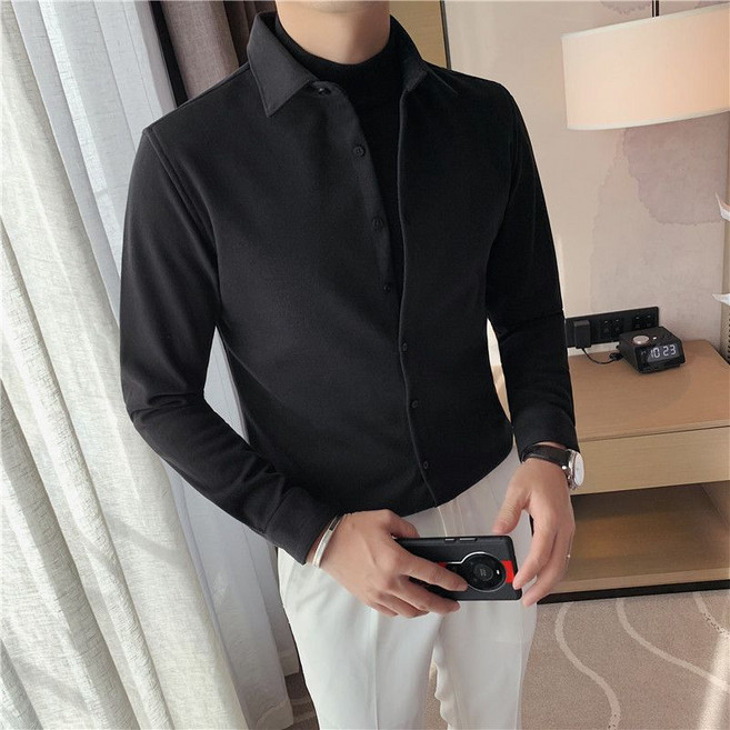 봄 가을 남성 레이어드 셔츠 페이크 투피스 긴팔 셔츠 슬림 상의 패션 남자 니트티 긴소매 상의 YJW
