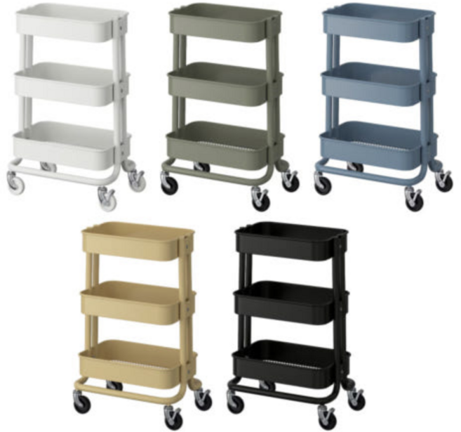 이케아 RASKOG 대형 35x45x77cm 기저귀 수납정리 미용실 다용도 주방, 옐로우, 3단