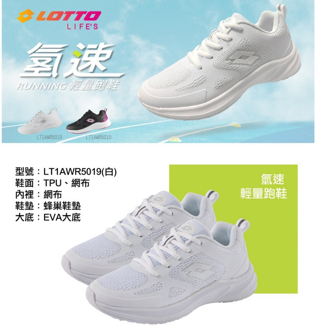 LOTTO 氣速 輕量跑鞋 LT1AWR5019(白)