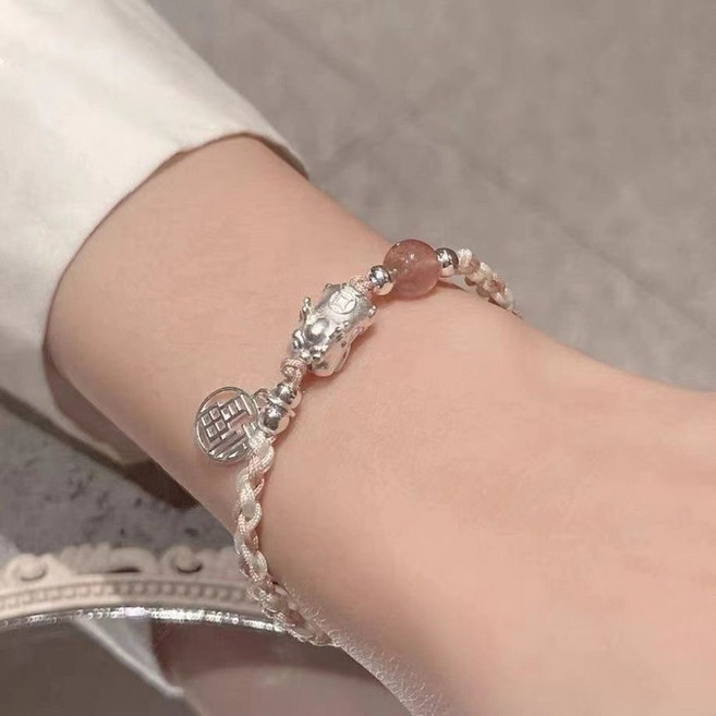 이레오몰 재물운을 부르는 은 비휴 매듭팔찌 커플팔찌 끈조절 L-0019