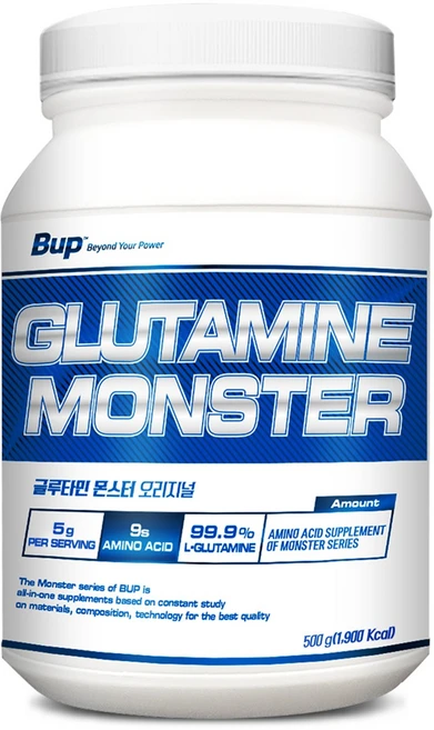 뉴트리션스토어 BUP 글루타민 몬스터 오리지널 원분말 99.9% 헬스보충제 L글루타민, 1개, 500g - 쿠팡