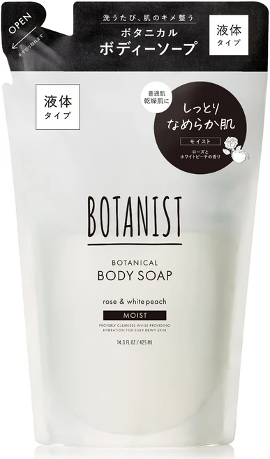 보타니스트 보태니컬 바디 솝 모이스트 로즈 & 화이트 피치 향 리필용, 1개, 425ml - 쿠팡