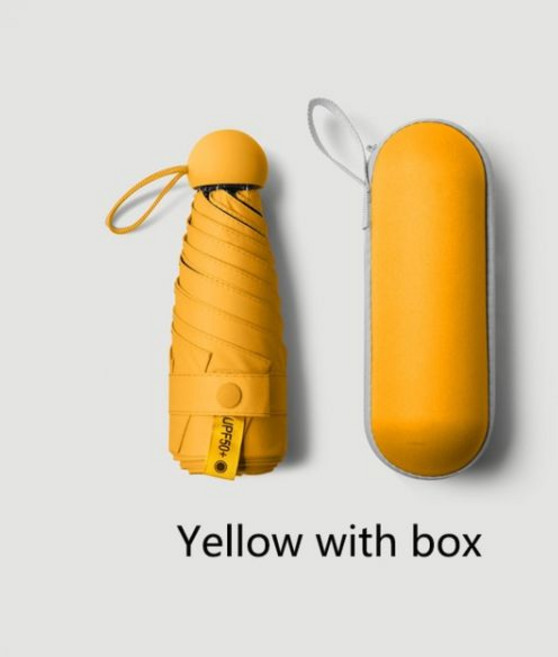 자외선 차단 미니 캡슐 우산 소형 우산 포켓 파라솔, Yellow with box