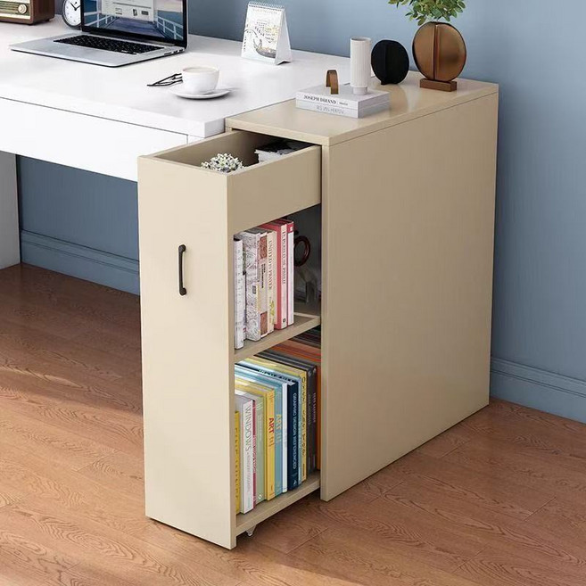 슬림형 수납장 이동식 슬라이딩 만화책장, 2단, WHITE